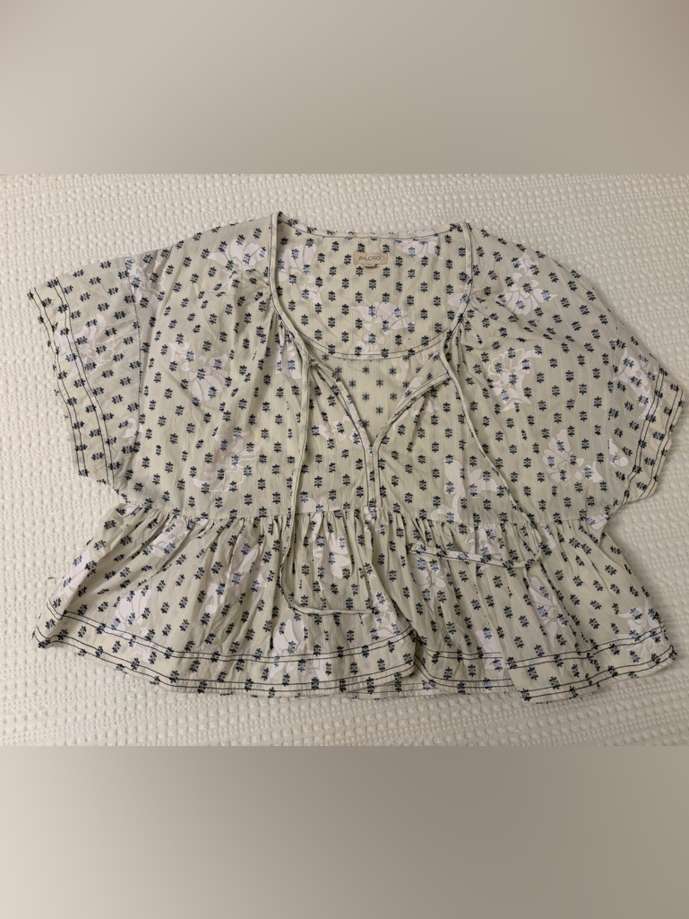 Pilcro Light Blue and White Floral Print Top